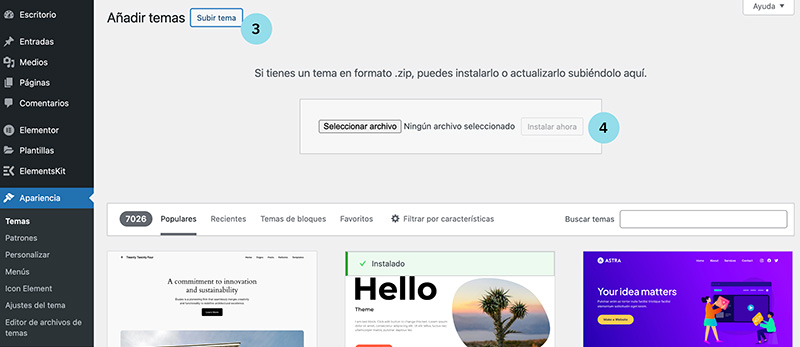 Subir plantilla de WordPress