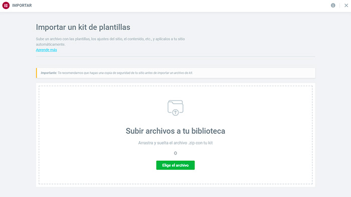 Subir plantillas para Elementor Pro