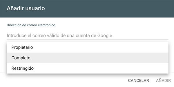 Añadir usuario a google search console