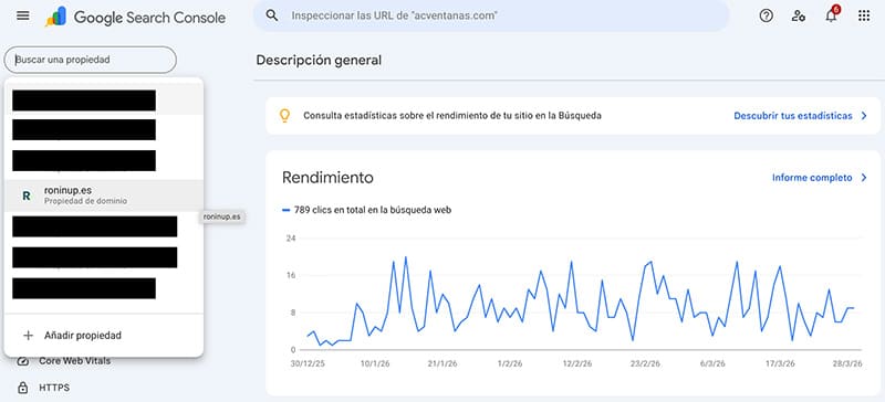 Seleccionar propiedad en Google Search Console
